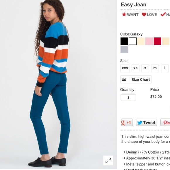 American Apparel Easy Jeans in Dark Wash Indigo - Picture 2 of 2