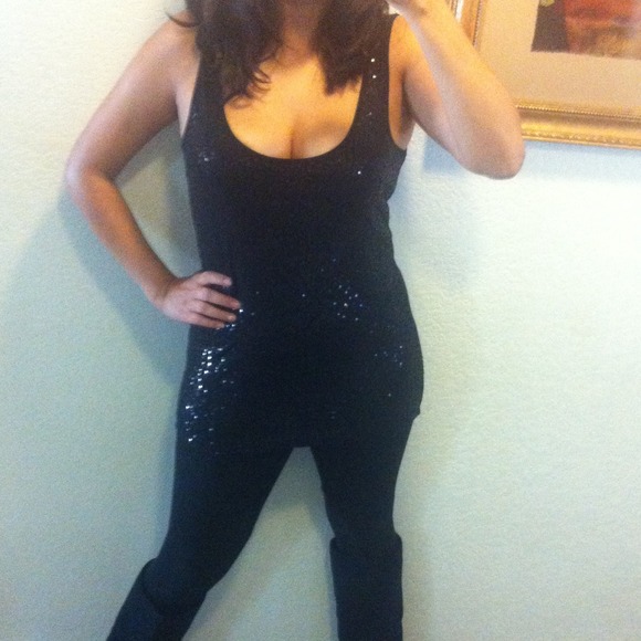 Long Black Sequin Tank. Super Sparkly!