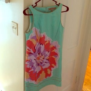 Mint Green & floral Print dress with gold trim