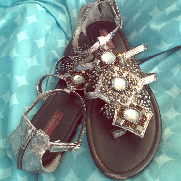 Feather jeweled sandals