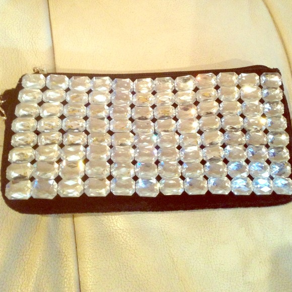 Black and rhinestone wristlet