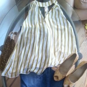 Asymmetrical strip top yellow & grey combination