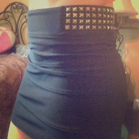 Gold studded bandage mini skirt