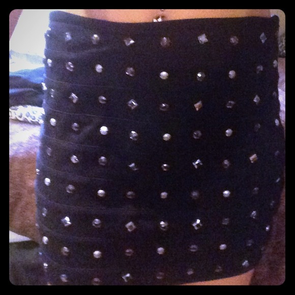Black studded mini skirt