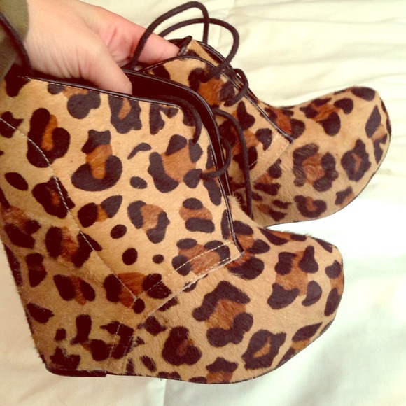 Leopard print lace up wedges
