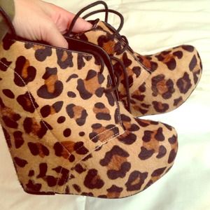 Leopard print lace up wedges