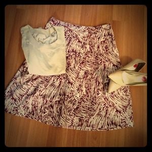Line print silk skirt