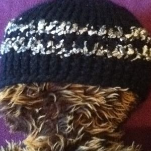 Handmade knitted black beanie
