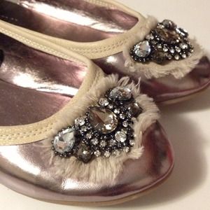 Like new - Silver Ballet flats with rhinestones