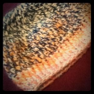 Vintage Wool blend, orange blue beanie size Large