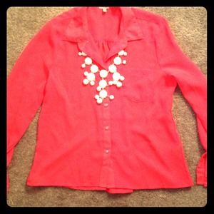 Charlotte Russe long sleeve sheer button up: Red