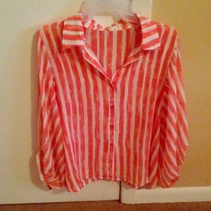 Striped sheer coral blouse
