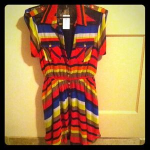 XOXO colorful striped dress w/ lace detail on back