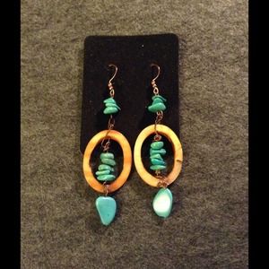 Handmade, Turquoise earrings with copper & pearl
