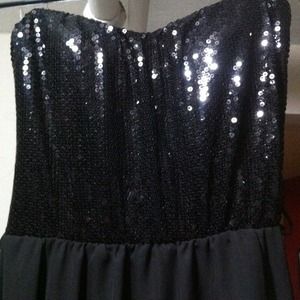 sheer long black dress w/ sequin top & inner liner