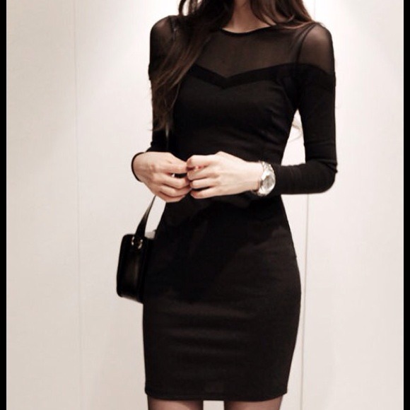 Dresses & Skirts - Sexy Gauze Splicing Long Sleeve Slim Dress