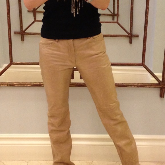 Tan leather jeans