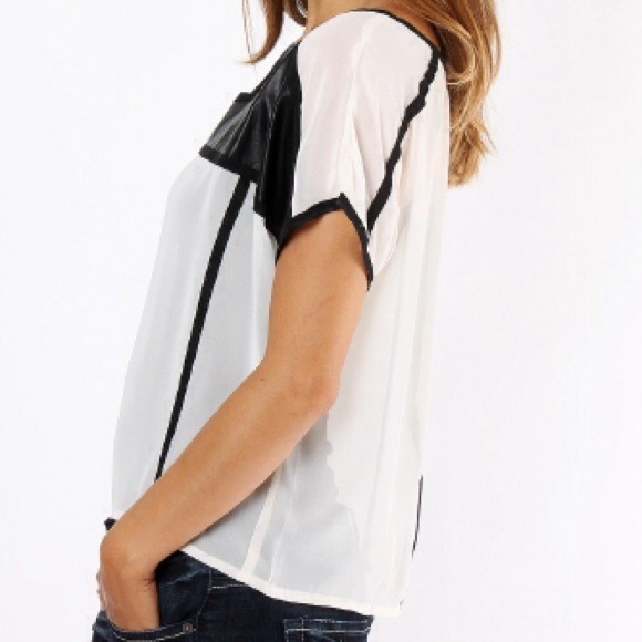 BUNDLED Black and Ivory Faux Leather Zipper Top - Picture 2 of 4