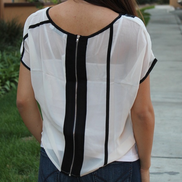 BUNDLED Black and Ivory Faux Leather Zipper Top - Picture 3 of 4