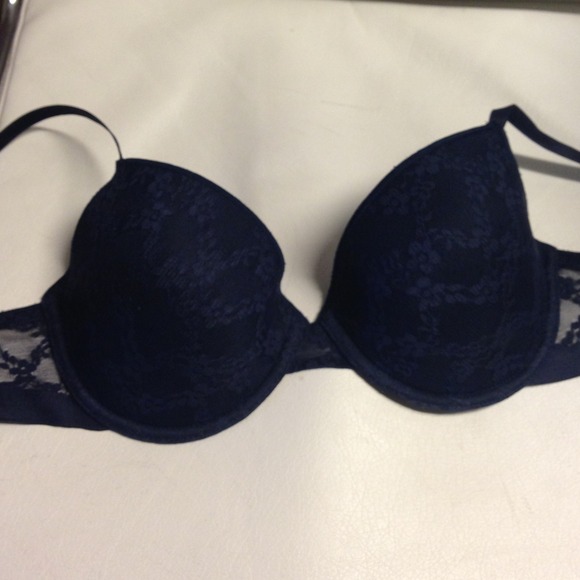 Navy 34D with floral lace pattern/sides