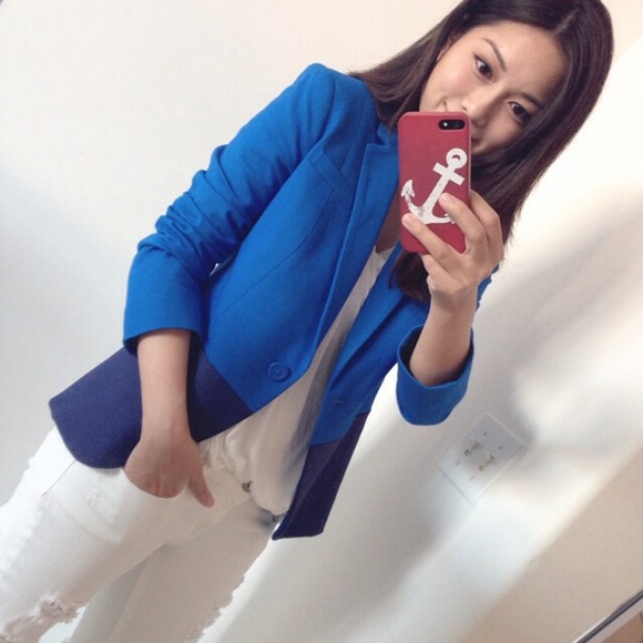 ✖️SOLD✖️Blue Colorblock Blazer - Picture 2 of 3