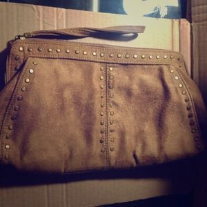 ✨Brown suede & gold studded clutch. 👝