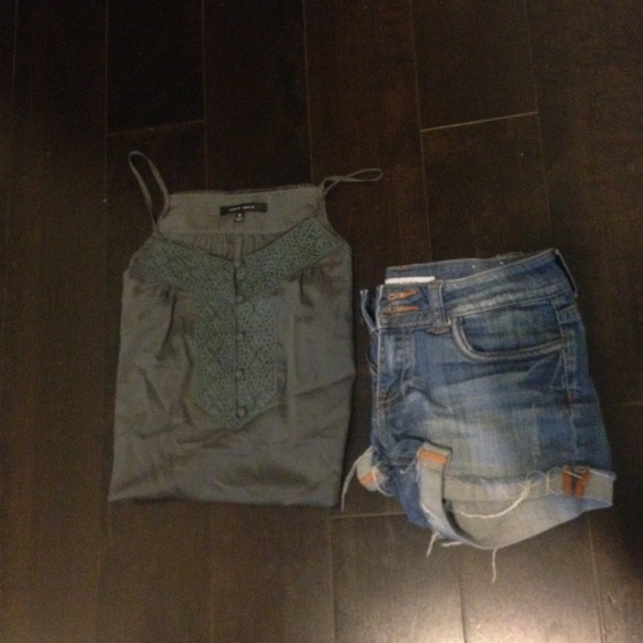 Grey Spaghetti Strap Top with Lace Detail Sz S