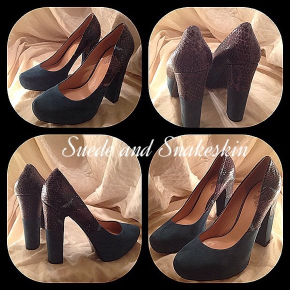 Sigerson dark teal suede and lavender snakeskin - Picture 2 of 4