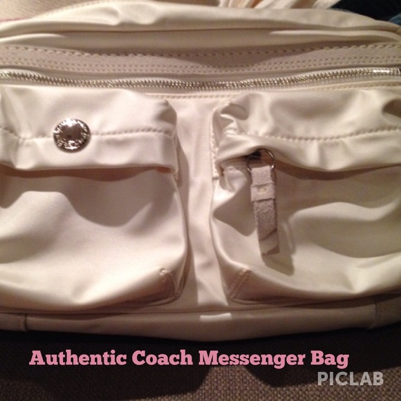 White nylon Coach messenger bag