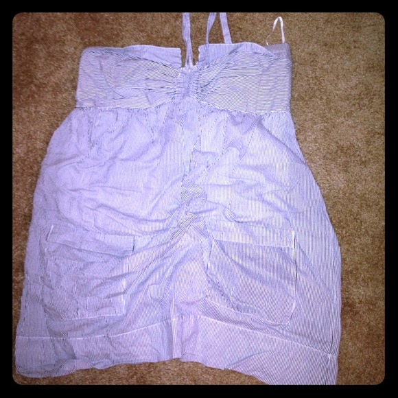 Halter top navy blue and white dress w / pockets