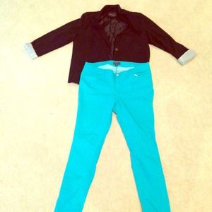Bundle - black blazer and aqua blue jeans