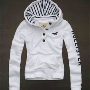 White and Navy Hollister Beach Hoodie