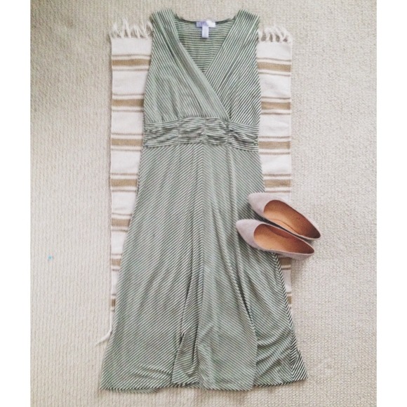 SOLD - Nine West Green Striped Jersey Dress