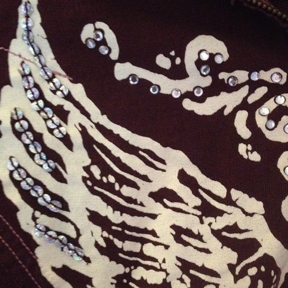 Burgundy embellished hooded zip-up with collar - Picture 3 of 4