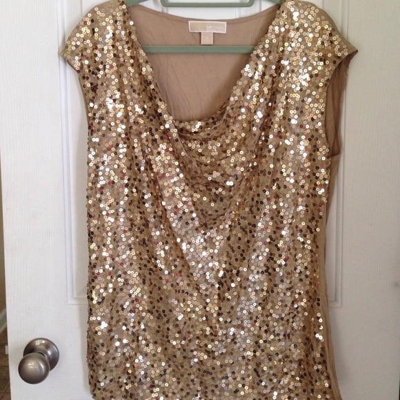 NWOT Michael Kors Gold sequence short sleeved top