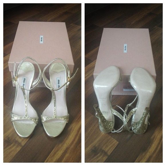 NEW Miu Miu Glitter T-Strap Heels - Picture 3 of 4