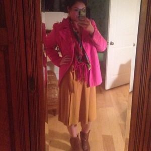 CUTE hot pink Boden pea coat, size 8, red lining.