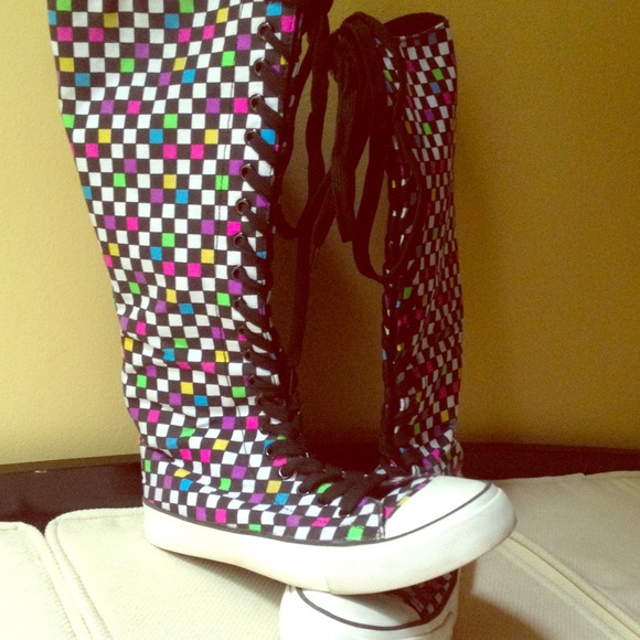 Super Trendy checkered thigh high sneakers! :)