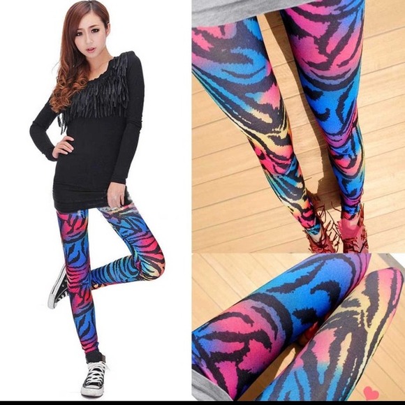 Awesome Brand new Multi color Zebra print leggings - Picture 2 of 3