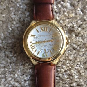 Michael Kors tan leather gold watch