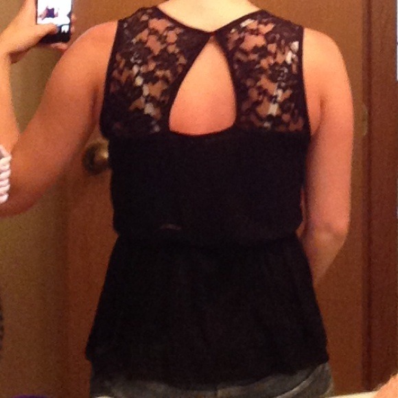 Brand New!!! Black peplum top! Lace inset - Picture 3 of 3
