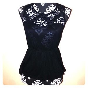 Brand New!!! Black peplum top! Lace inset