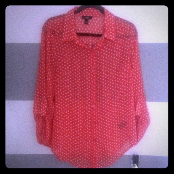 Red and White Polkadot chiffon top