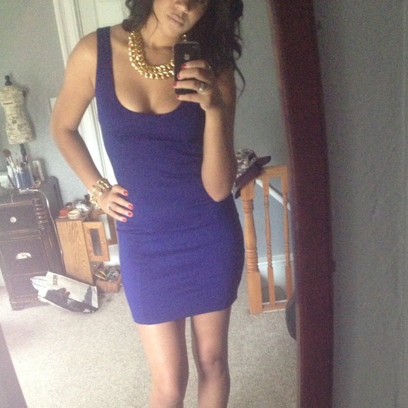 Navy open back party dress
