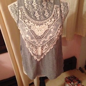 Brand new grey w white lace top