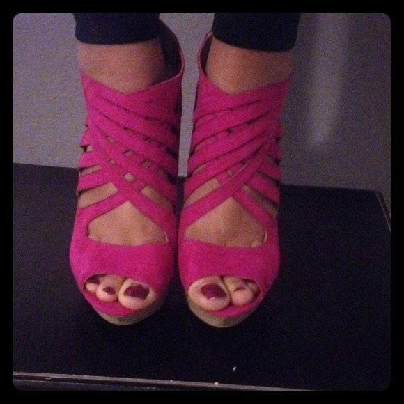Strappy Pink Peep Toe Pumps