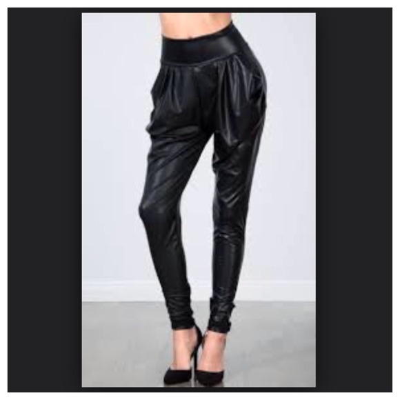 SOLD OUT Faux Black Leather Pleated Harem Pants - Picture 2 of 4