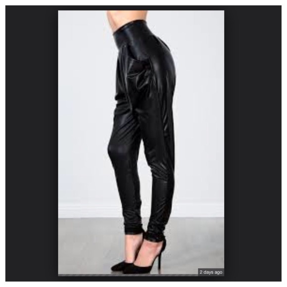 SOLD OUT Faux Black Leather Pleated Harem Pants - Picture 3 of 4