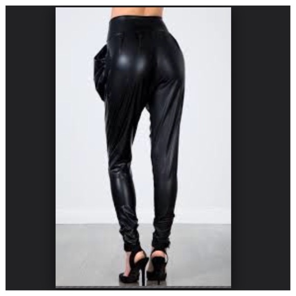 SOLD OUT Faux Black Leather Pleated Harem Pants - Picture 4 of 4