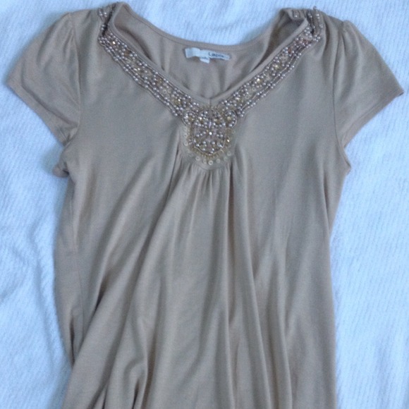 Lapis embellished nude neutral top size S